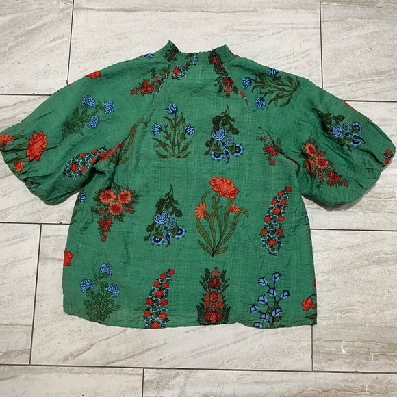 THML Green Floral Blouse with Red Accents - Picture 5 of 8